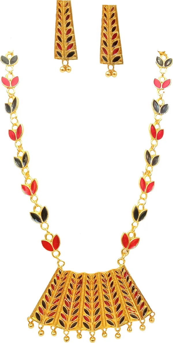 Assamese_Traditional_Gold_Plated_Red_Black_Colour_Pendant_Tassel_Set_For_Women_&_Girls